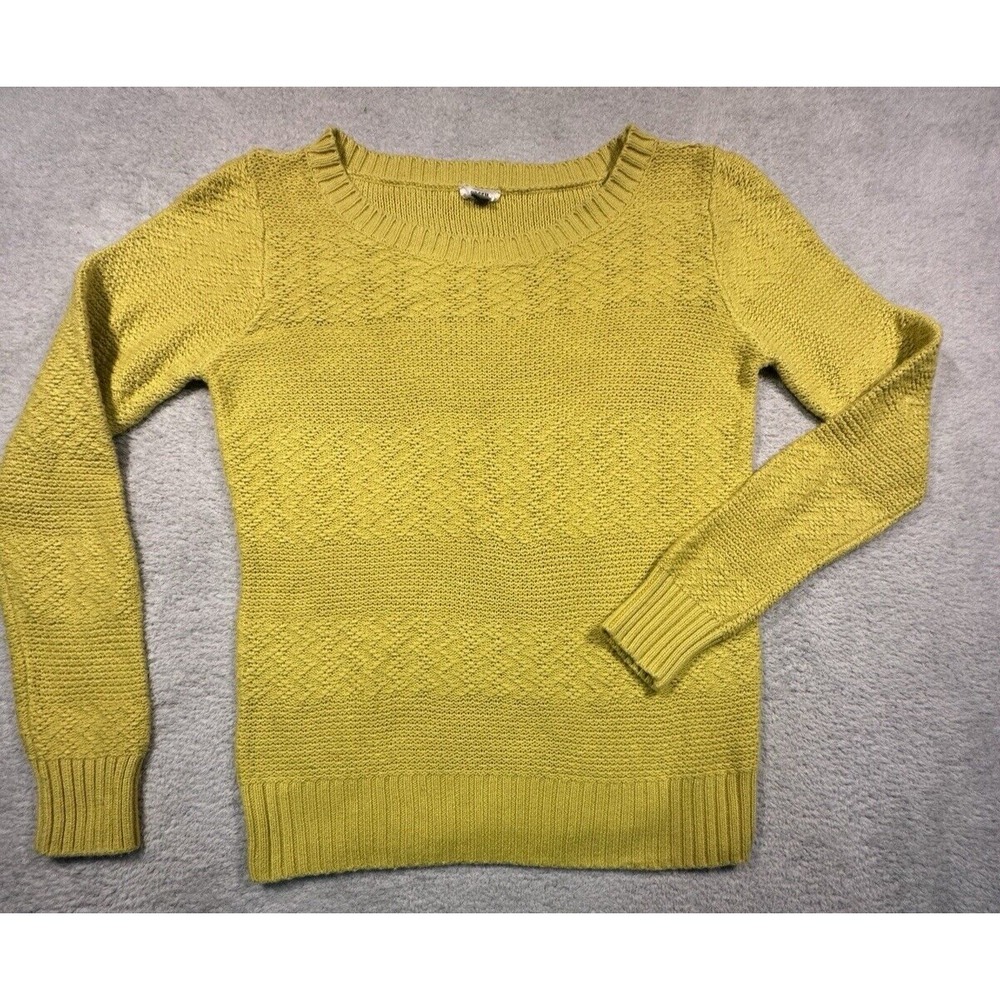 Vintage Y2K Fossil Sweater Womens M Yellow Cotton Cashmere Pointelle Knit Boho
